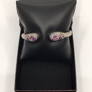 Sarda Bali Amethyst Sterling Silver Cuff Hinge Bracelet 925 37 Grams